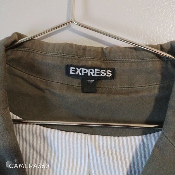 EXPRESS 4 Blazer Green Jacket Button Up Cotton Women Collar - Picture 2 of 6